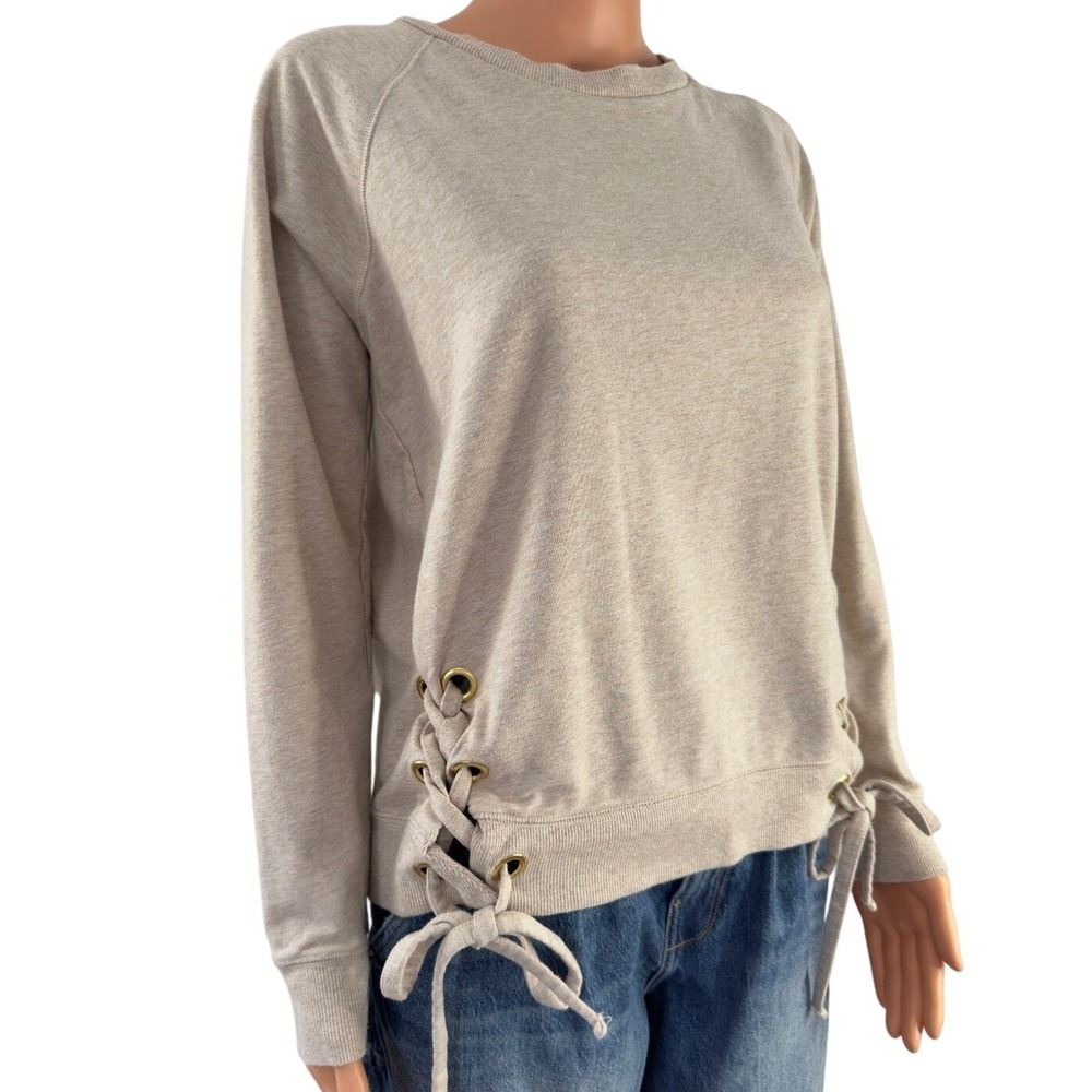Michael Kors Womens Oatmeal Heather Lace Up Side Grommet Sweatshirt Small Beige - Picture 2 of 12